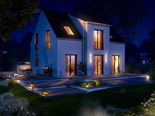 Massivhaus Einfamilienhaus 140 von BRALE Bau, Satteldach-Klassiker Außenansicht 4