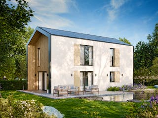 Massivhaus Einfamilienhaus 130 von BRALE Bau, Satteldach-Klassiker Außenansicht 6
