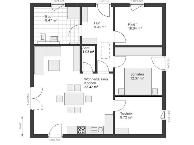 Fertighaus White&Black Bungalow 115 von WHITE&BLACK Fertighäuser Ausbauhaus ab 173723€, Bungalow Grundriss 1