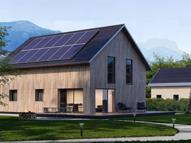 Fertighaus Bestseller Family 160 von BoHolz Haus Schlüsselfertig ab 441288€, Satteldach-Klassiker Außenansicht 1