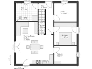 Fertighaus White&Black Bungalow 85 von WHITE&BLACK Fertighäuser Ausbauhaus ab 136718€, Bungalow Grundriss 2