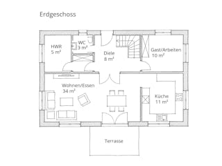 Massivhaus Eineinhalbgeschosser 120/130 von Ever Energy Home, Satteldach-Klassiker Grundriss 1