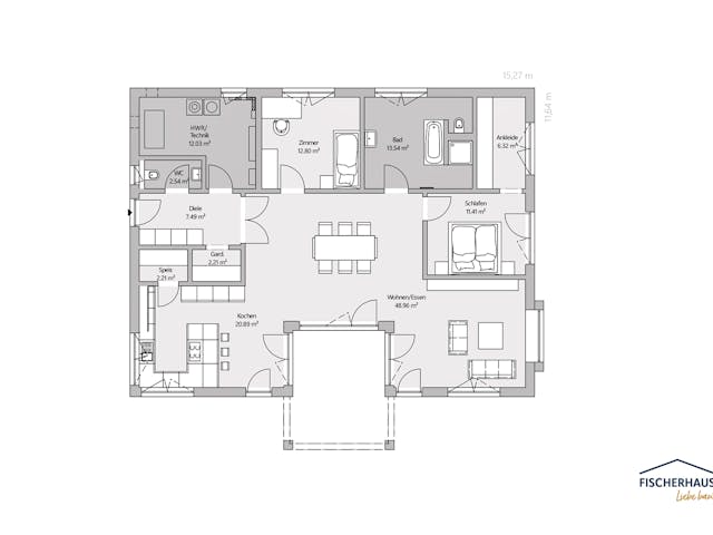 Fertighaus Bungalow S 138 von FischerHaus, Bungalow Grundriss 1