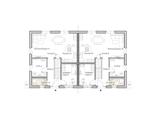 Massivhaus DOPPELHAUS 130 von Kähler Massivhaus Schlüsselfertig ab 323130€, Stadtvilla Grundriss 1