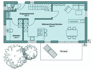 Fertighaus Haus 104 von TALBAU-Haus Schlüsselfertig ab 225576€, Satteldach-Klassiker Grundriss 1