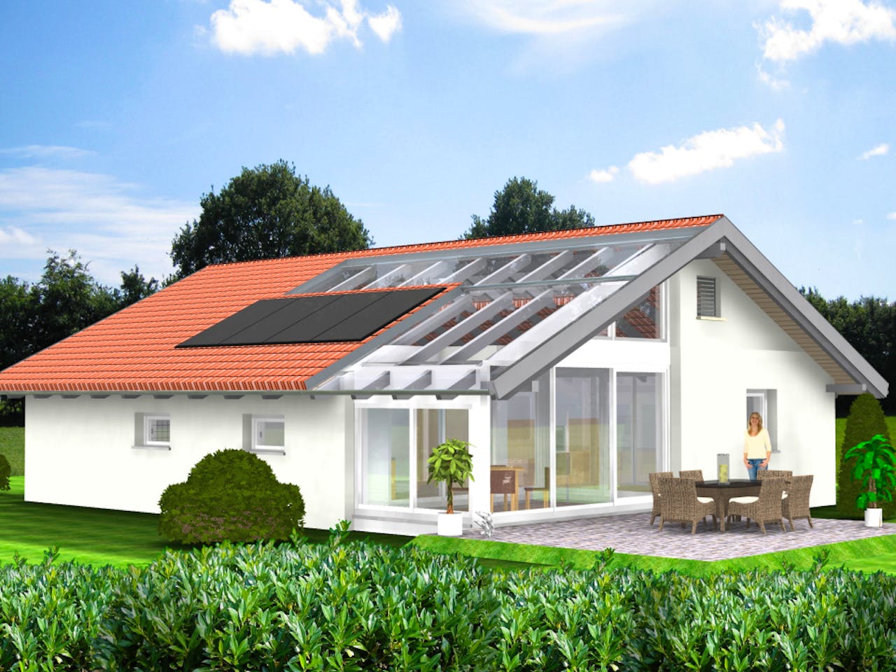 Fertighaus Planungsbeispiel 108H10 von Bio-Solar-Haus Schlüsselfertig ab 314627€, Bungalow Außenansicht 1