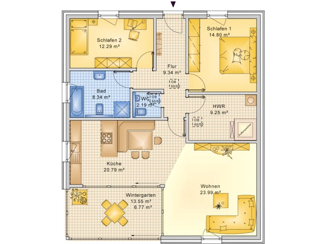 Fertighaus Planungsbeispiel 108H10 von Bio-Solar-Haus Schlüsselfertig ab 314627€, Bungalow Grundriss 1 Fertighaus Planungsbeispiel 108H10 von Bio-Solar-Haus Schlüsselfertig ab 314627€, Bungalow Grundriss 1