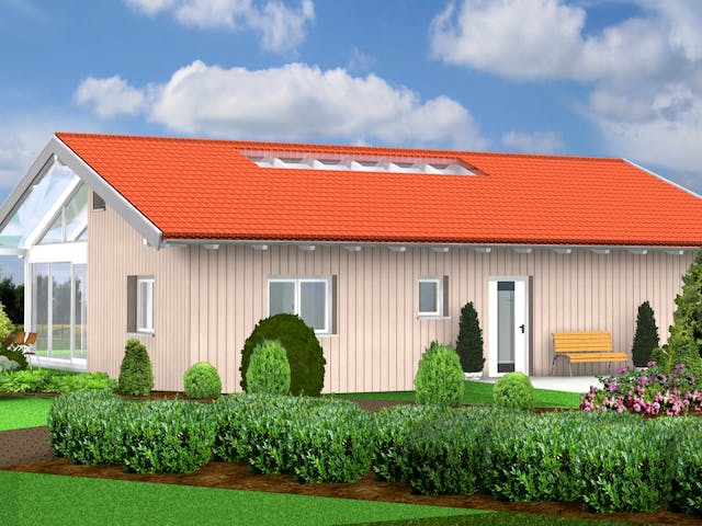 Fertighaus Planungsbeispiel 119H10 von Bio-Solar-Haus Schlüsselfertig ab 345577€, Bungalow Außenansicht 1