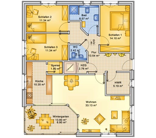 Bio-Solar-Haus - Planungsbeispiel 119H10 Floorplan 1