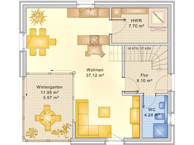 Fertighaus Planungsbeispiel 120H20 von Bio-Solar-Haus Schlüsselfertig ab 344388€, Satteldach-Klassiker Grundriss 1