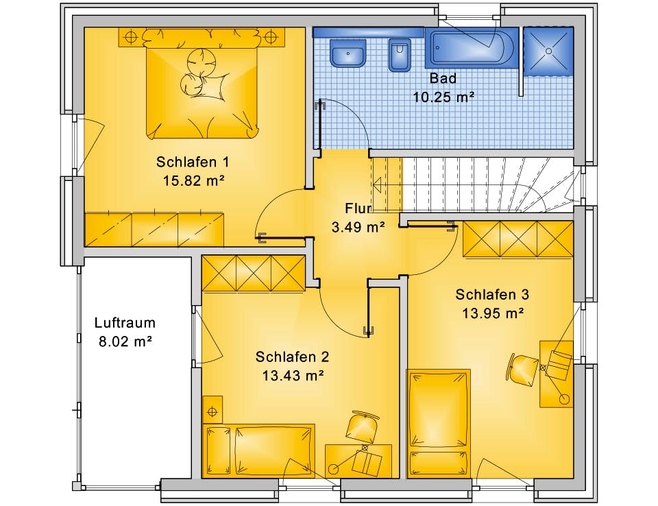 Fertighaus Planungsbeispiel 120H20 von Bio-Solar-Haus Schlüsselfertig ab 344388€, Satteldach-Klassiker Grundriss 2