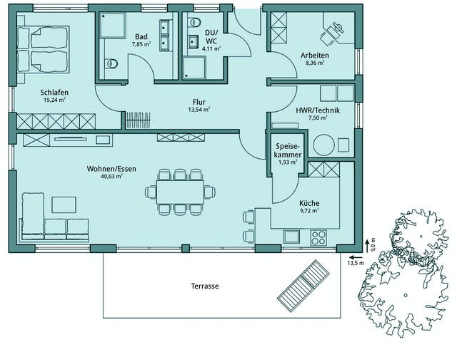 Fertighaus Haus 123 von TALBAU-Haus Schlüsselfertig ab 229352€, Bungalow Grundriss 1