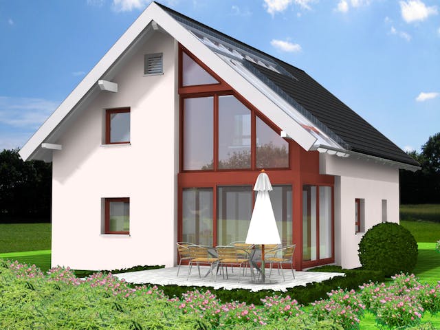 Fertighaus Planungsbeispiel 125H15 von Bio-Solar-Haus Schlüsselfertig ab 360917€, Satteldach-Klassiker Außenansicht 1