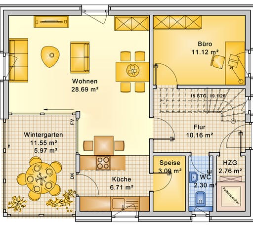 Fertighaus Planungsbeispiel 125H15 von Bio-Solar-Haus Schlüsselfertig ab 360917€, Satteldach-Klassiker Grundriss 1