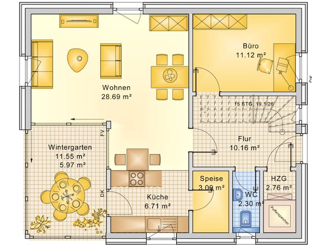 Fertighaus Planungsbeispiel 125H15 von Bio-Solar-Haus Schlüsselfertig ab 360917€, Satteldach-Klassiker Grundriss 1