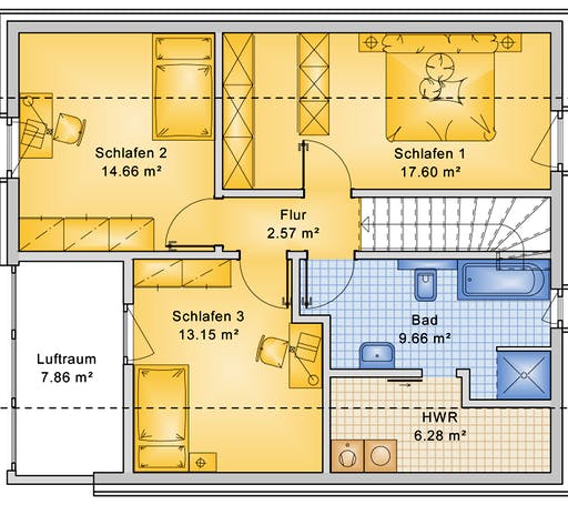 Fertighaus Planungsbeispiel 125H15 von Bio-Solar-Haus Schlüsselfertig ab 360917€, Satteldach-Klassiker Grundriss 2