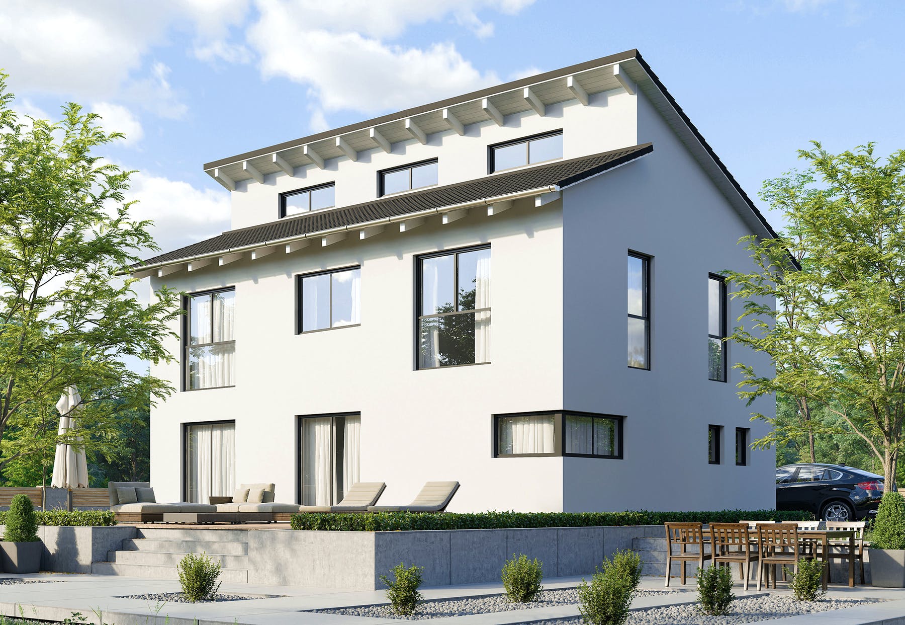 Haus mit versetztem Doppelpultdach