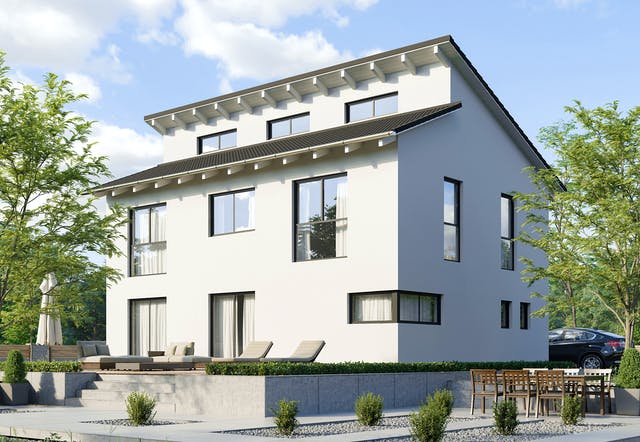 Haus mit versetztem Doppelpultdach