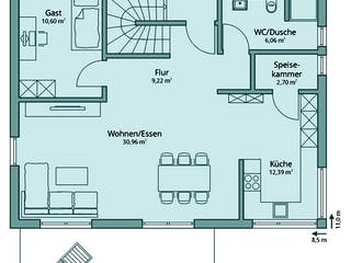 Fertighaus Haus 128 von TALBAU-Haus Schlüsselfertig ab 280100€, Pultdachhaus Grundriss 1