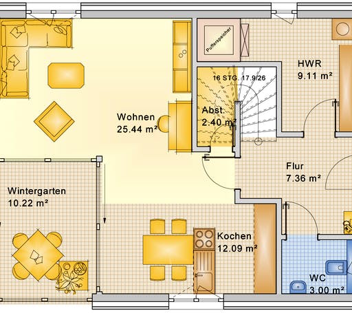 Fertighaus Planungsbeispiel 128H20 von Bio-Solar-Haus Schlüsselfertig ab 371094€, Satteldach-Klassiker Grundriss 1