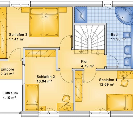 Fertighaus Planungsbeispiel 128H20 von Bio-Solar-Haus Schlüsselfertig ab 371094€, Satteldach-Klassiker Grundriss 2