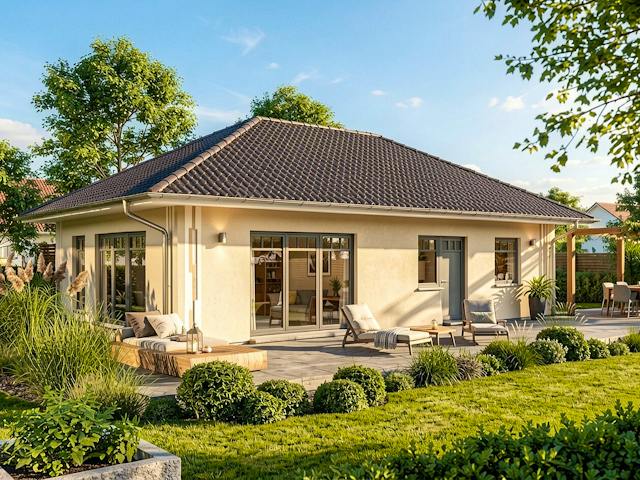 Massivhaus Sellin 99 von TIMOWA Massivhäuser Schlüsselfertig ab 249900€, Bungalow Außenansicht 1
