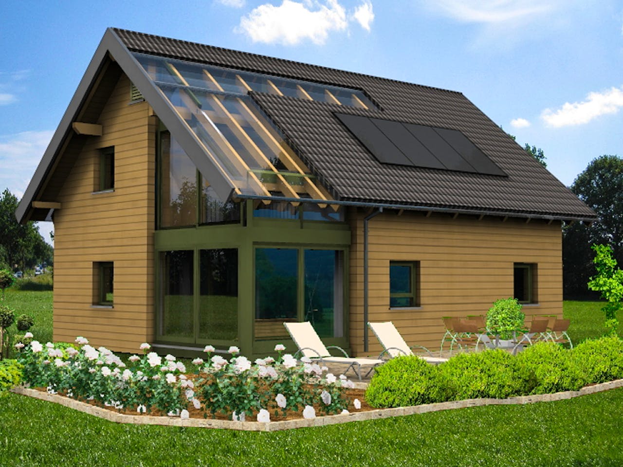 Fertighaus Planungsbeispiel 139H15 von Bio-Solar-Haus Schlüsselfertig ab 370110€, Satteldach-Klassiker Außenansicht 1