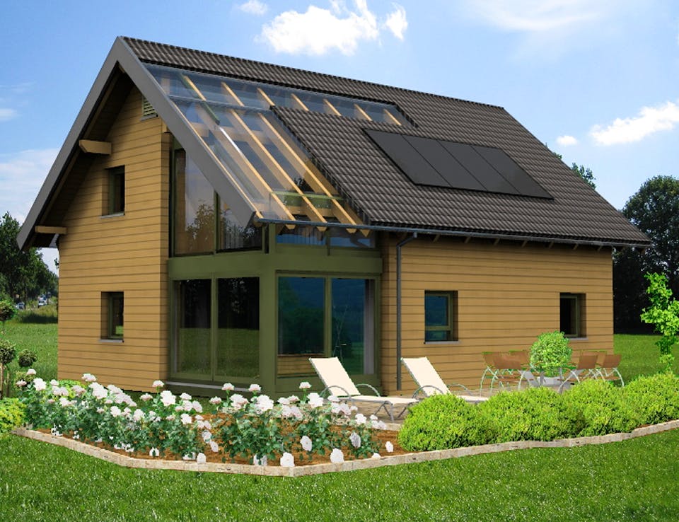 Fertighaus Planungsbeispiel 139H15 von Bio-Solar-Haus Schlüsselfertig ab 370110€, Satteldach-Klassiker Außenansicht 1