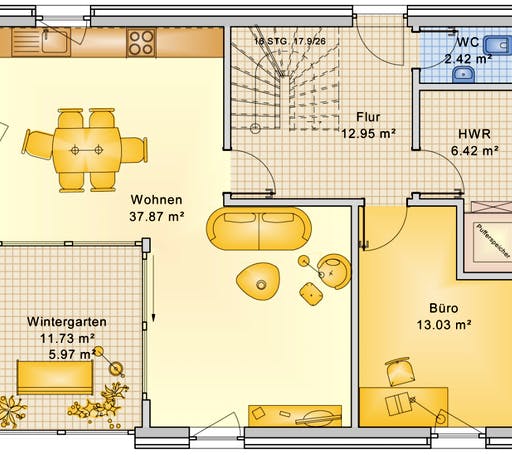 Fertighaus Planungsbeispiel 139H15 von Bio-Solar-Haus Schlüsselfertig ab 370110€, Satteldach-Klassiker Grundriss 1
