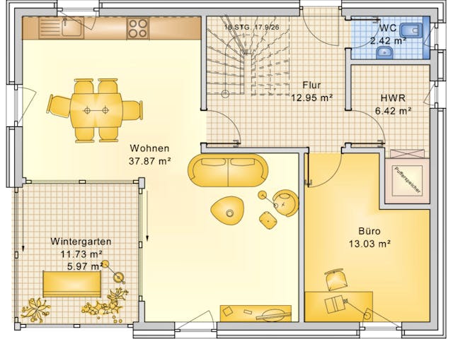 Fertighaus Planungsbeispiel 139H15 von Bio-Solar-Haus Schlüsselfertig ab 370110€, Satteldach-Klassiker Grundriss 1