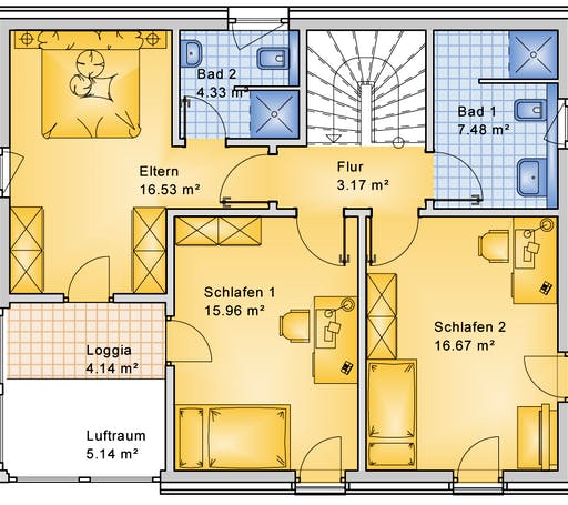 Fertighaus Planungsbeispiel 139H20 von Bio-Solar-Haus Schlüsselfertig ab 401226€, Pultdachhaus Grundriss 2