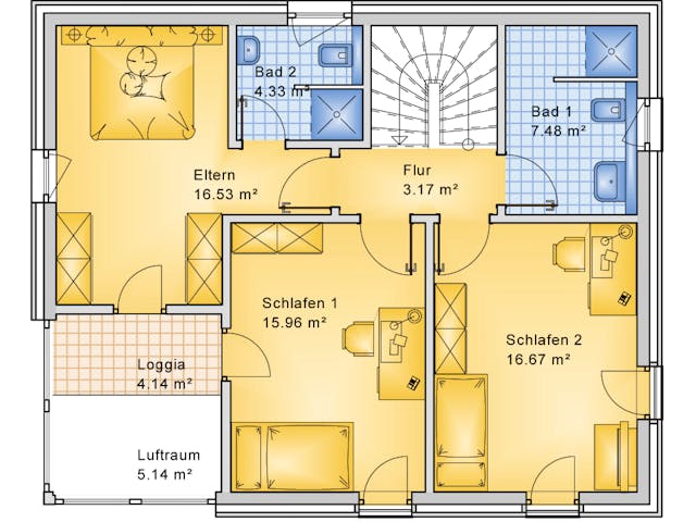 Fertighaus Planungsbeispiel 139H20 von Bio-Solar-Haus Schlüsselfertig ab 473447€, Pultdachhaus Grundriss 2