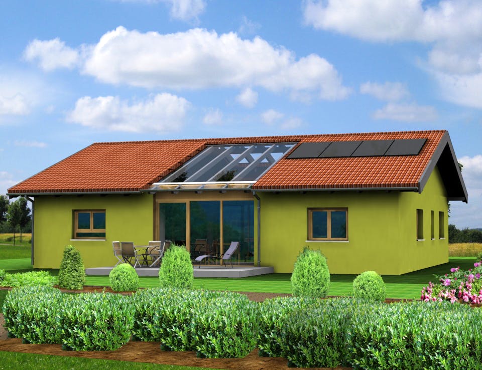 Fertighaus Planungsbeispiel 140H10 von Bio-Solar-Haus Schlüsselfertig ab 374849€, Bungalow Außenansicht 1