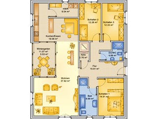 Fertighaus Planungsbeispiel 140H10 von Bio-Solar-Haus Schlüsselfertig ab 374849€, Bungalow Grundriss 1