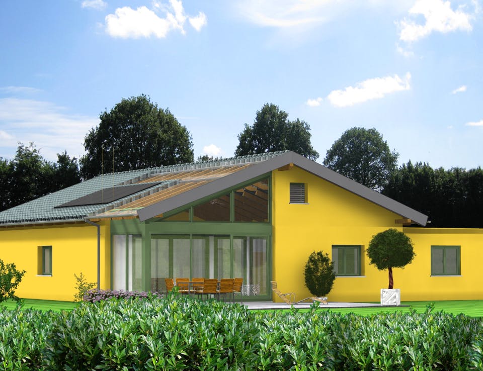 Fertighaus Planungsbeispiel 145H10 von Bio-Solar-Haus Schlüsselfertig ab 385978€, Bungalow Außenansicht 1