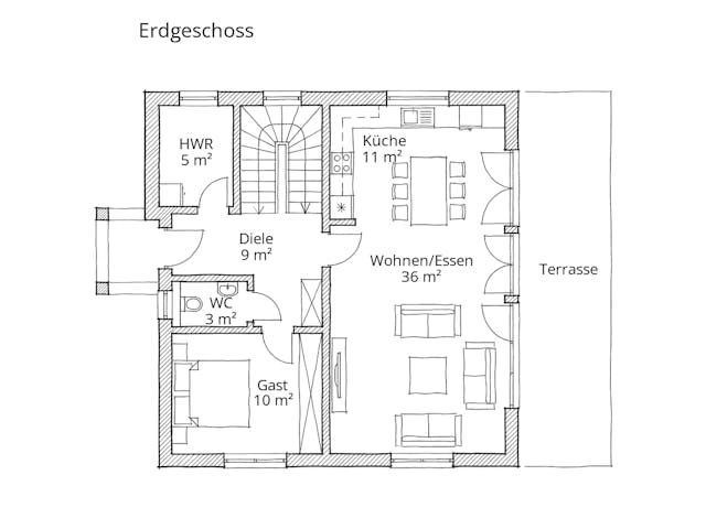 Massivhaus Stadtvilla 120/130 von Ever Energy Home, Stadtvilla Grundriss 1