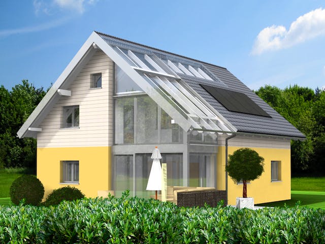 Fertighaus Planungsbeispiel 151H15 von Bio-Solar-Haus Schlüsselfertig ab 397320€, Satteldach-Klassiker Außenansicht 1