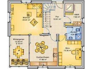Fertighaus Planungsbeispiel 151H15 von Bio-Solar-Haus Schlüsselfertig ab 397320€, Satteldach-Klassiker Grundriss 1