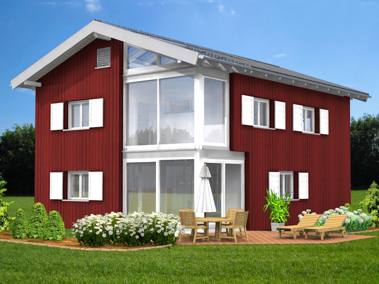 Fertighaus Planungsbeispiel 152H20 von Bio-Solar-Haus Schlüsselfertig ab 389619€, Satteldach-Klassiker Außenansicht 1