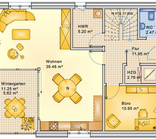 Fertighaus Planungsbeispiel 152H20 von Bio-Solar-Haus Schlüsselfertig ab 389619€, Satteldach-Klassiker Grundriss 1