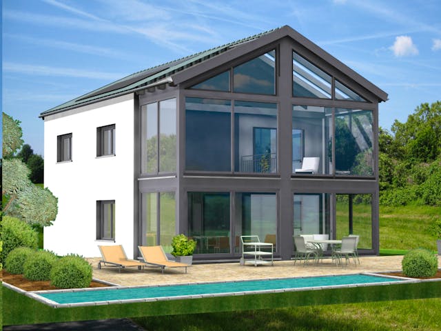 Fertighaus Planungsbeispiel 154H20 von Bio-Solar-Haus Schlüsselfertig ab 396313€, Satteldach-Klassiker Außenansicht 1
