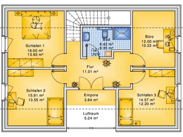 Fertighaus Planungsbeispiel 158H15 von Bio-Solar-Haus Schlüsselfertig ab 391699€, Satteldach-Klassiker Grundriss 2