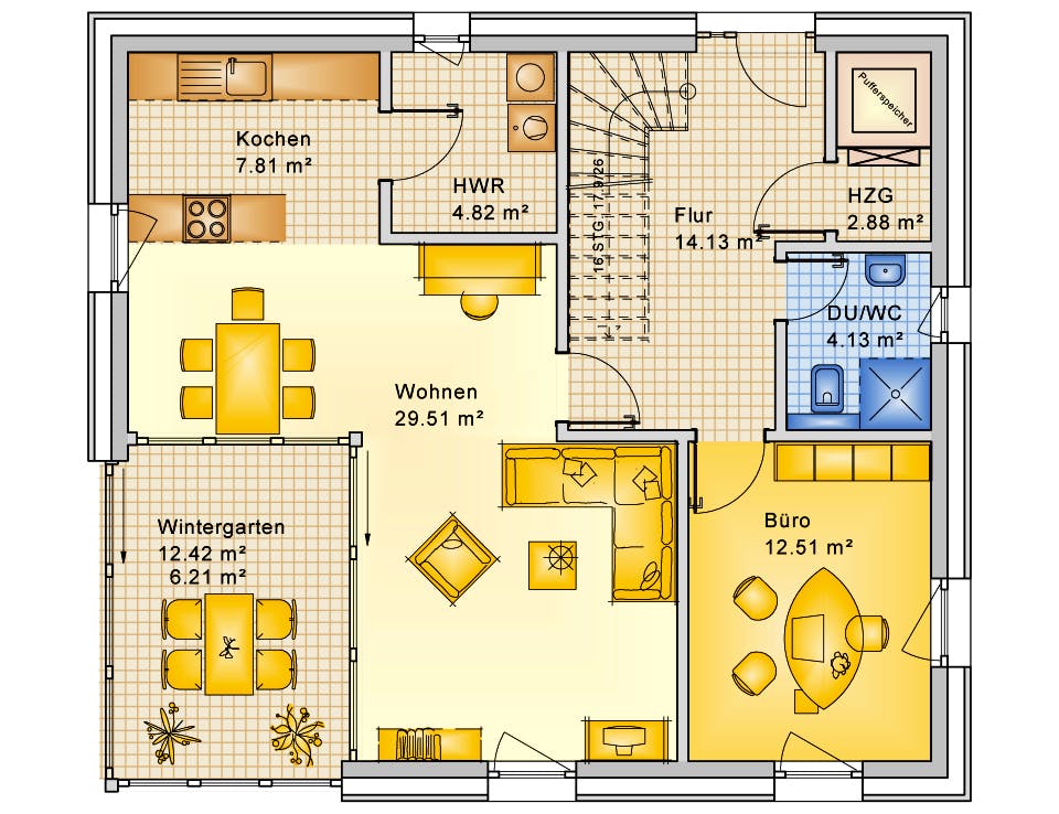 Fertighaus Planungsbeispiel 159SB20 von Bio-Solar-Haus Schlüsselfertig ab 428140€, Stadtvilla Grundriss 1