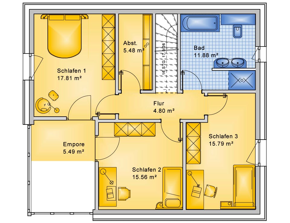 Fertighaus Planungsbeispiel 159SB20 von Bio-Solar-Haus Schlüsselfertig ab 428140€, Stadtvilla Grundriss 2