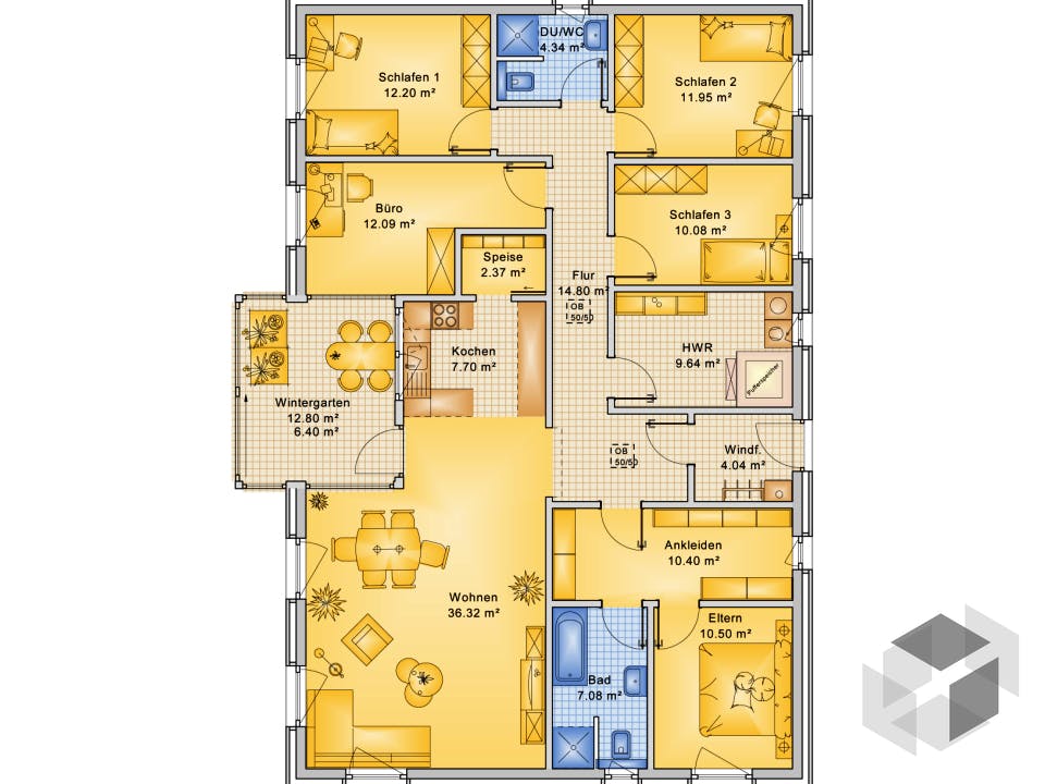 Planungsbeispiel 160H10 von Bio-Solar-Haus Grundriss