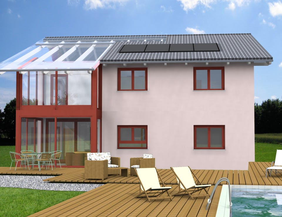 Fertighaus Planungsbeispiel 165H20 von Bio-Solar-Haus Schlüsselfertig ab 405086€, Satteldach-Klassiker Außenansicht 1