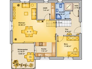 Fertighaus Planungsbeispiel 165H20 von Bio-Solar-Haus Schlüsselfertig ab 405086€, Satteldach-Klassiker Grundriss 1