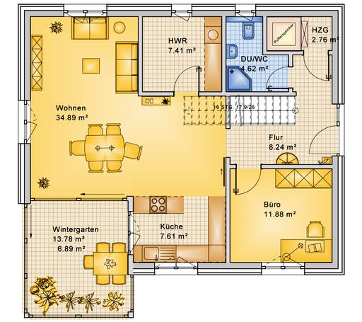 Fertighaus Planungsbeispiel 165H20 von Bio-Solar-Haus Schlüsselfertig ab 405086€, Satteldach-Klassiker Grundriss 1