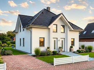 Massivhaus Stadtvilla 114 von AMR-Wohnbau Schlüsselfertig ab 310000€, Stadtvilla Außenansicht 2