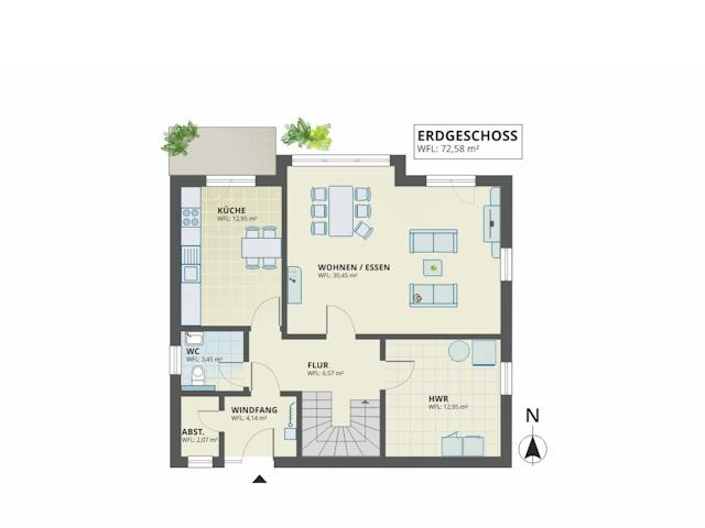 Massivhaus Einfamilienhaus Classic Familie von Domo 1999 Immobilien Schlüsselfertig ab 356000€, Grundriss 1